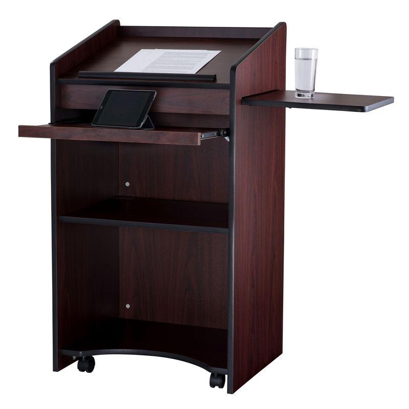 Oklahoma Sound Aristocrat Non Sound Lectern Podium with 2 Built In Shelves, Slide Out Shelf, and Caster Wheels for Meeting Rooms, Mahogany