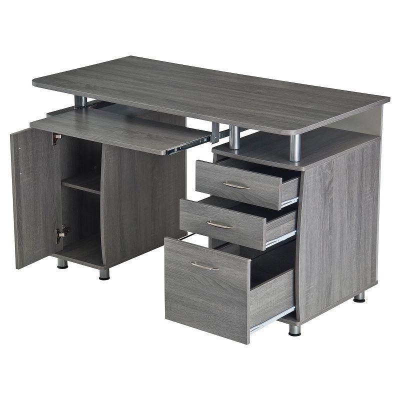 Gray Rectangular Workstation Desk with Storage and Keyboard Tray