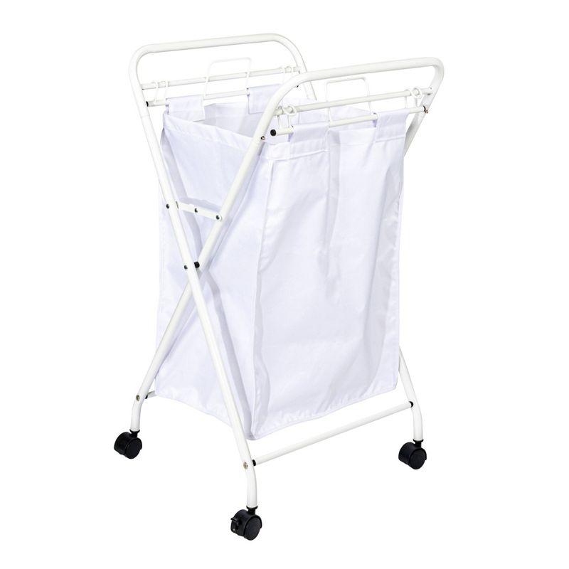 White Rolling Laundry Hamper with Heavy Duty Canvas Bag