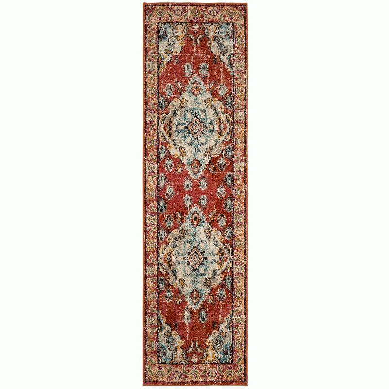 Monaco MNC243 Power Loomed Indoor Runner Rug - Orange/Light Blue - 2'2"x20' - Safavieh.