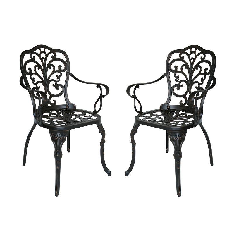 Viga 2pk Cast Aluminum Dining Chair - Shiny Copper - Christopher Knight Home: Weather-Resistant, Fixed Arms, 250lb Capacity
