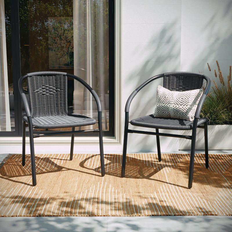 Flash Furniture Lila 2 Pack Gray Rattan Indoor-Outdoor Restaurant Stack Chair