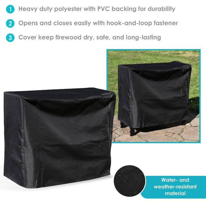 Sunnydaze Outdoor Weather-Resistant Heavy-Duty Durable PVC Firewood Log Rack Holder Cover - Black