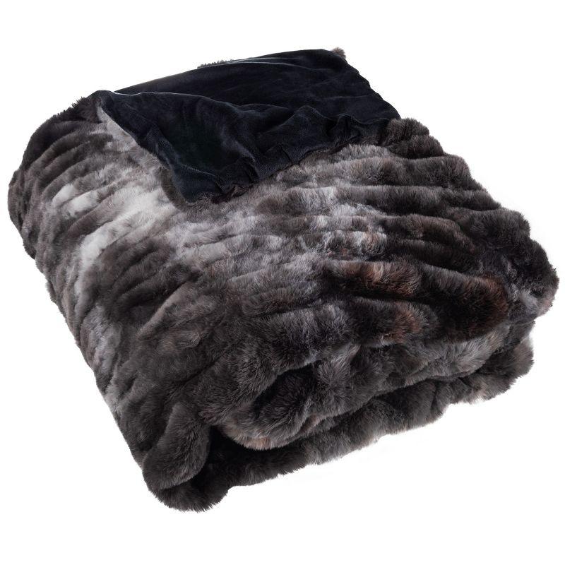Lavish Home Lavish Home Oversized Ruched Faux Fur Blanket - 60x80-Inch Jacquard Faux Fur Queen-Size Throw for Sofas and Beds - Luxurious Bedding