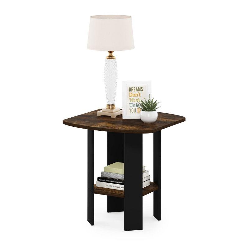 Furinno Industrial End Table Sofa Side Coffee Table with 2 Storage Shelf,Rustic Brown