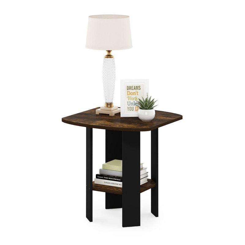 Amber Pine & Black Compact Rustic End Table with Storage