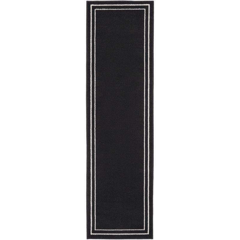 Contemporary Black Ivory Double Bordered Runner Rug 2'2" x 7'6"