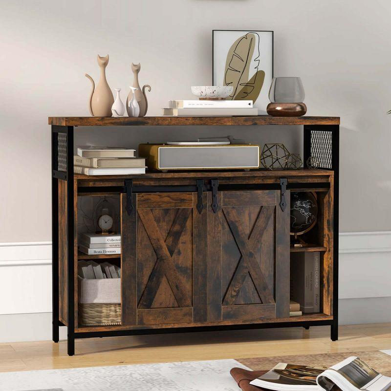 Rustic Brown and Black Sliding Barn Door Buffet Sideboard