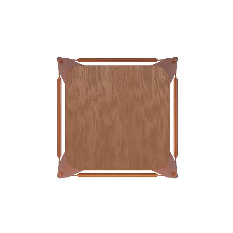 Flash Furniture Kai Commercial Grade 24" High Backless Orange Metal Indoor-Outdoor Counter Height Stool with Teak Poly Resin Wood Seat