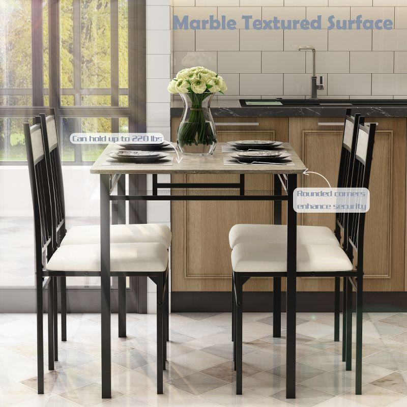 Costway 5 Piece Faux Marble Dining Set Table and 4 Chairs Kitchen Breakfast Furniture Grey