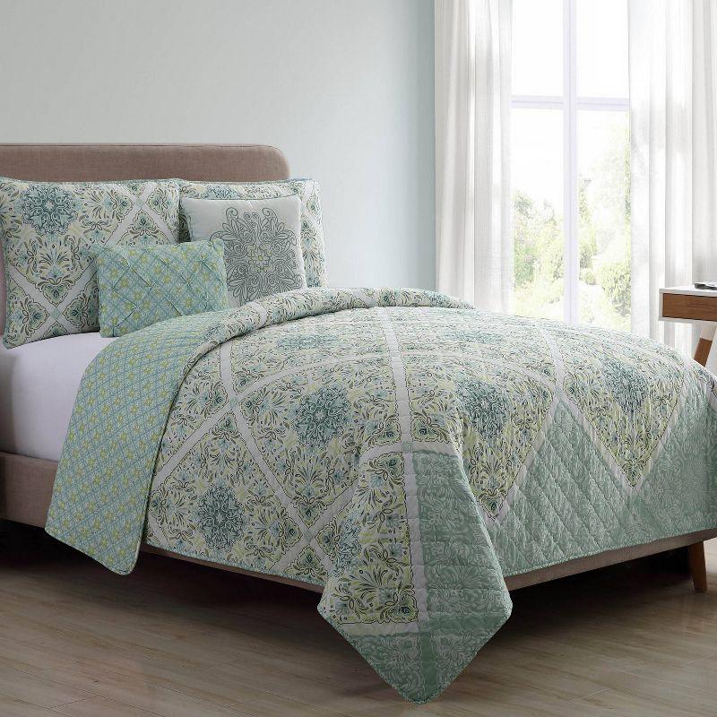 Aqua Reversible Microfiber Full Quilt Set