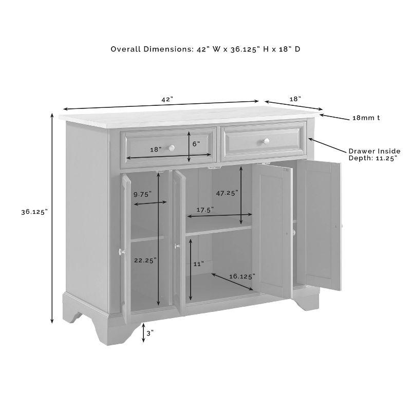 One Allium Way® Kitchen Island With Storage Shelves, Microwave Stand, Coffee Bar, Gray - Birch Veneer, Marble Finish, 2 Drawers & 3 Cabinets, Brushed Nickel Hardware