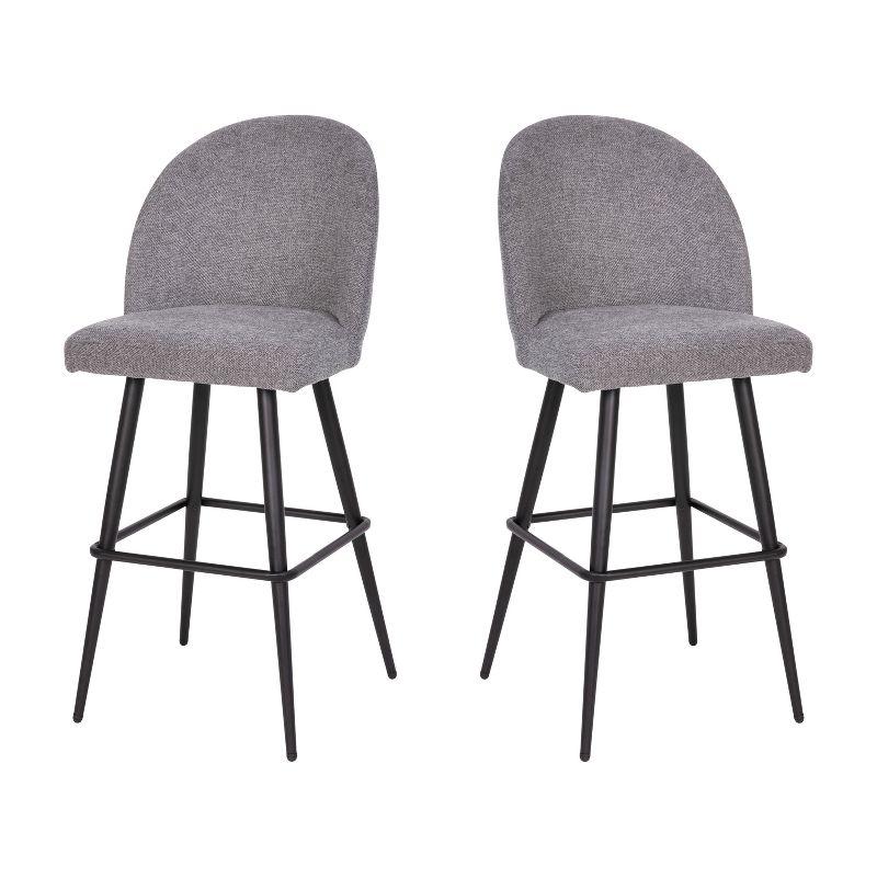 Adjustable Gray Faux Linen Barstools with Steel Frame - Set of 2