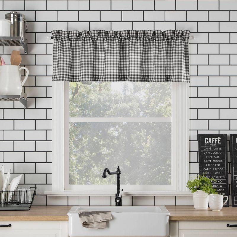 Parkham Black and White Plaid Semi-Sheer Kitchen Curtain Set