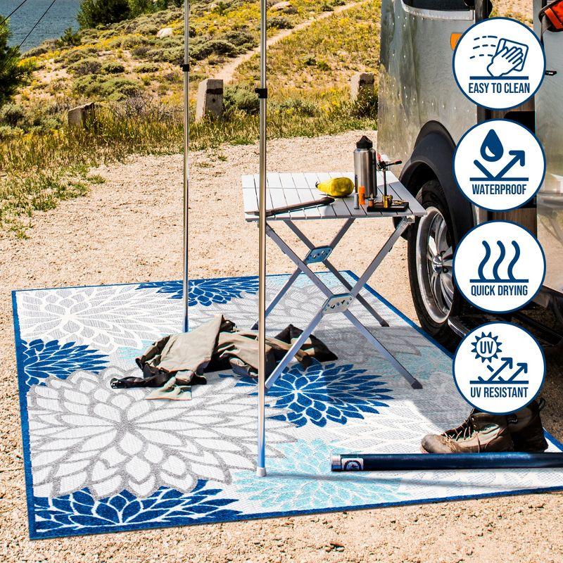3'x5' Minori Floral Indoor/Outdoor Area Rug, Blue/Gray - JONATHAN Y