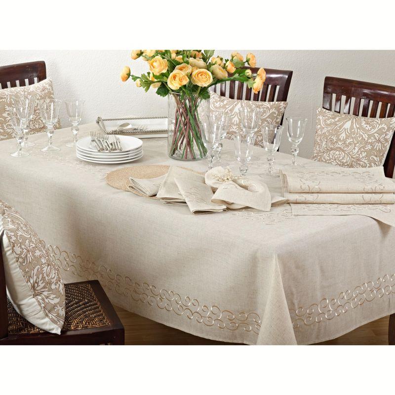 Natural Linen Blend Embroidered Table Runner, 16" x 120"