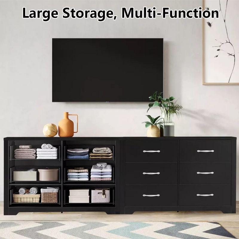 SUGIFT Double Dressers for Bedroom Modern Wood Storage Chest of 6 Drawers, Black