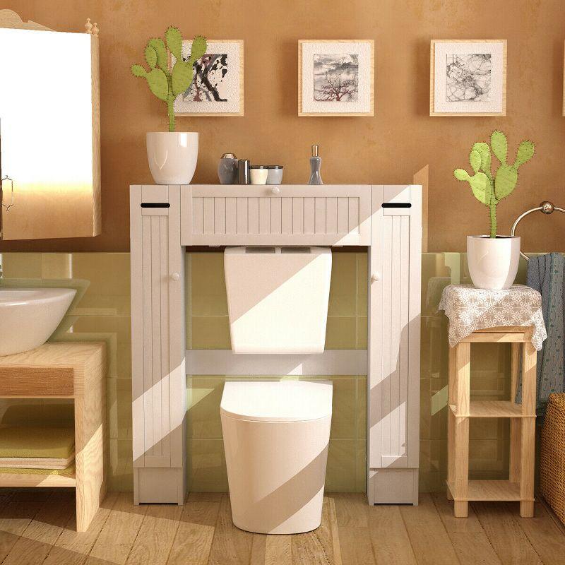 White MDF Over-the-Toilet Storage Cabinet with Adjustable Shelves