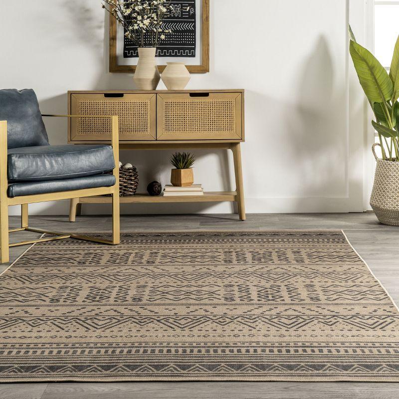 Beige and Gray Tribal Stripe Washable Area Rug