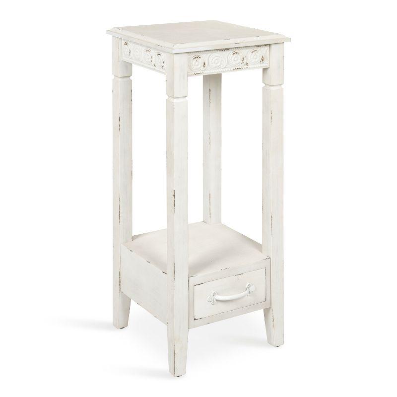 Soft White Farmhouse Wood Accent Table with Metal Skirt