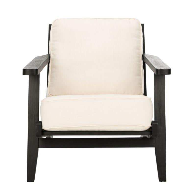 Bone White Linen and Black Oak Mid-Century Arm Chair