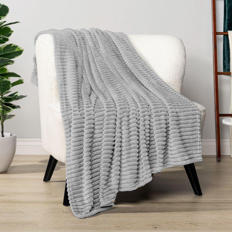 PAVILIA Super Soft Fleece Flannel Ribbed Striped Throw Blanket, Luxury Fuzzy Plush Warm Cozy for Sofa Couch Bed