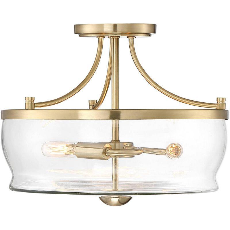 Possini Euro Design Alia Modern Ceiling Light Semi Flush Mount Fixture 14" Wide Warm Brass 3-Light Clear Glass Shade for Bedroom Living Room Hallway