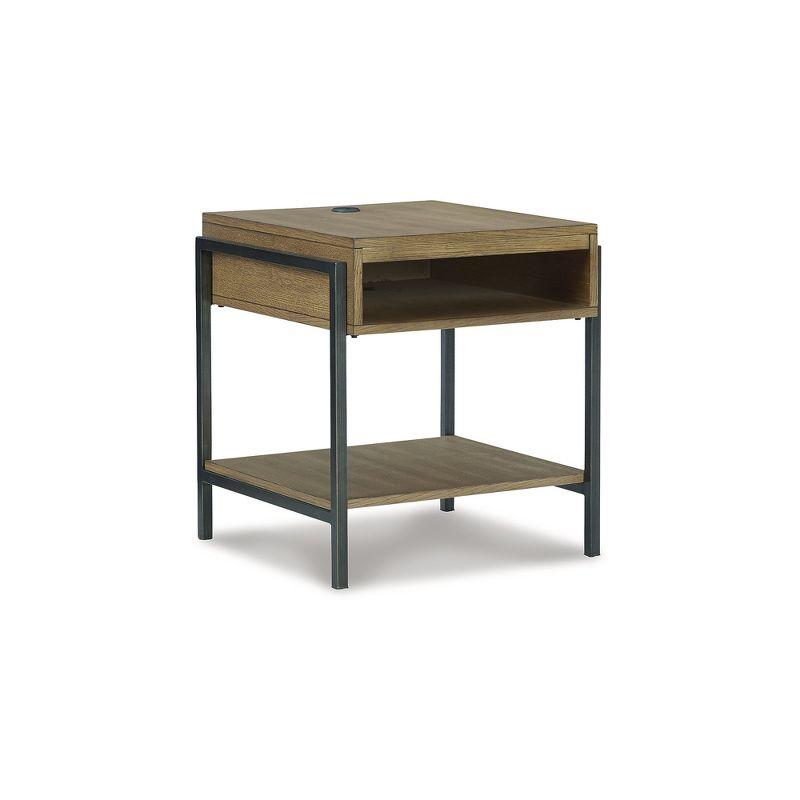 Contemporary Black and Brown Wood Metal End Table with Storage