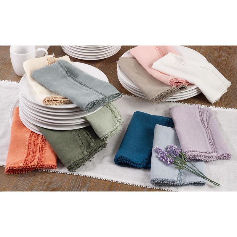 Saro Lifestyle 100% Linen Pompom Design Dinner Table Napkins (Set of 4)