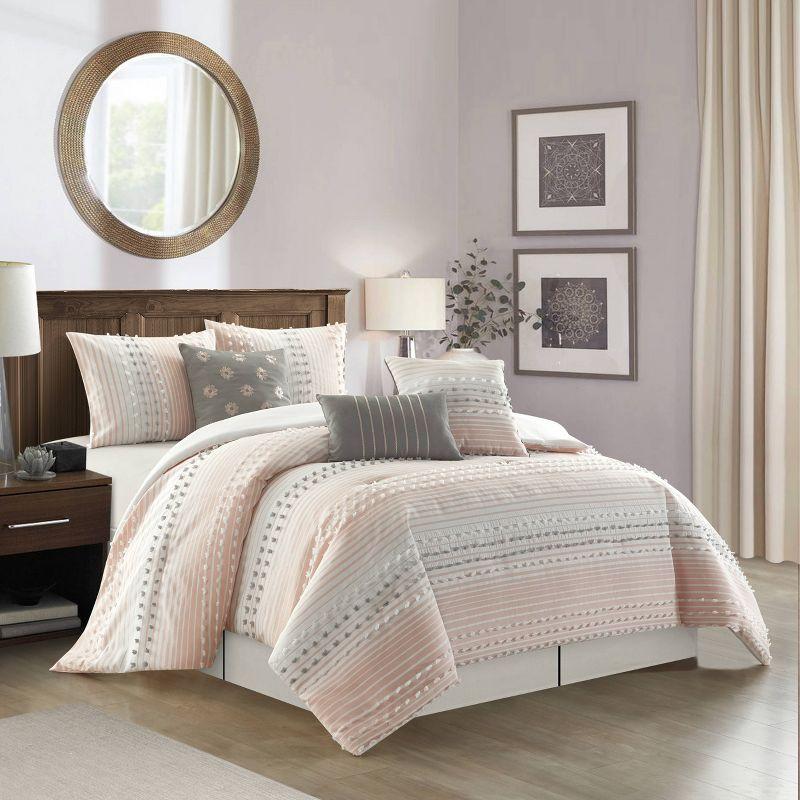 Clarion Pink 7 Piece Chic Striped Comforter Set