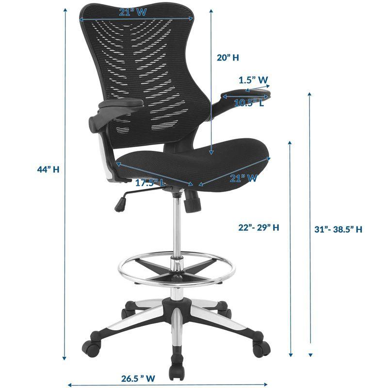 ErgoFlex Black Mesh Drafting Chair with Adjustable Arms and Metal Base