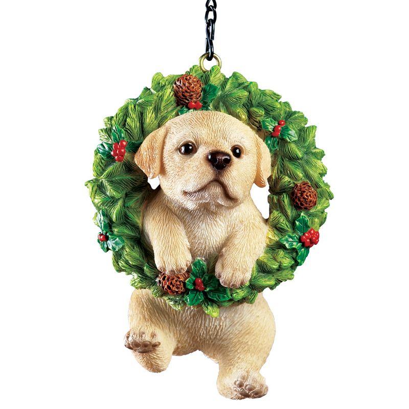 Collections Etc Hand Painted Pet-In-Wreath Hanging Christmas Tree Ornament Labrador