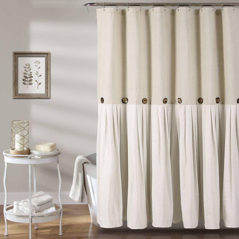72"x72" Linen Button Shower Curtain Beige - Lush Décor: Cotton Blend, Machine Washable, Plain Weave Fabric
