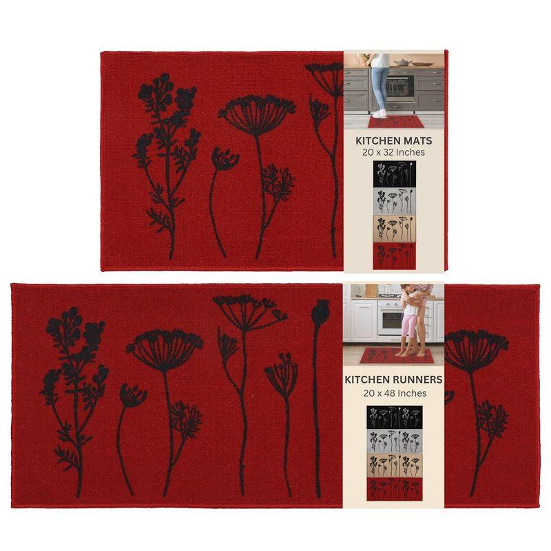 Evideco Wildflowers Non Skid Kitchen Mats Runner & Comfort Mat (2 Pieces) (Set of 2)