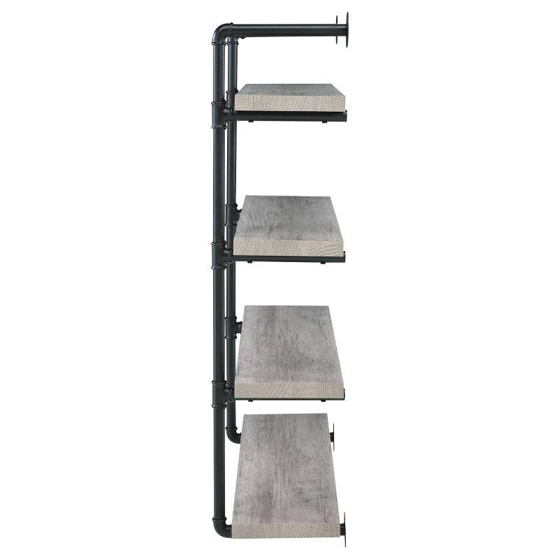 39" Elmcrest 4 Shelf Wall Bookcase with Black Frame Gray Driftwood - Coaster: Industrial Style Storage