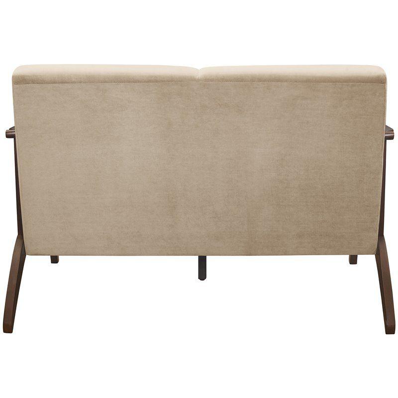 Carlson Velvet Upholstered Loveseat in Light Brown and Dark Walnut - Lexicon