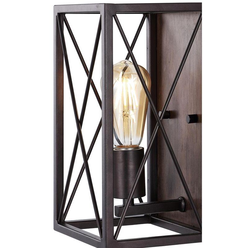 JONATHAN Y Norris X-Frame 6" 1-Light Farmhouse Rustic Iron LED Sconce, Oil Rubbed Bronze/Wood Finish