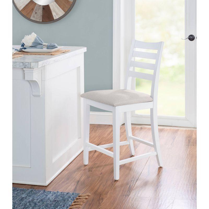 Set of 2 Flynn Ladder Back Counter Height Barstools Upholstered White - Linon: No Assembly, Solid Beechwood