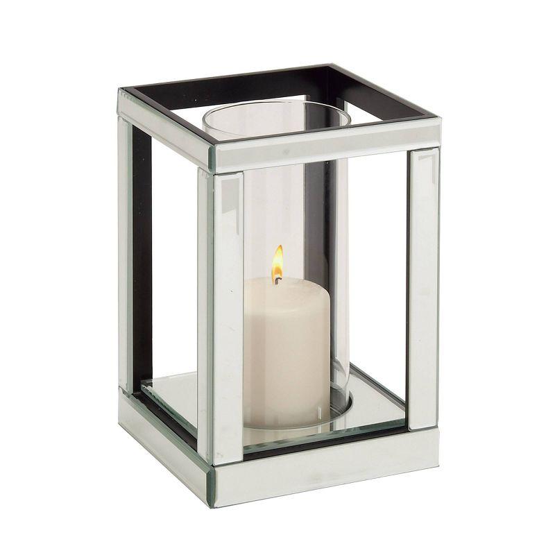 House of Hampton® Glass Pillar Silver Hurricane Lamp with Mirrored Accents