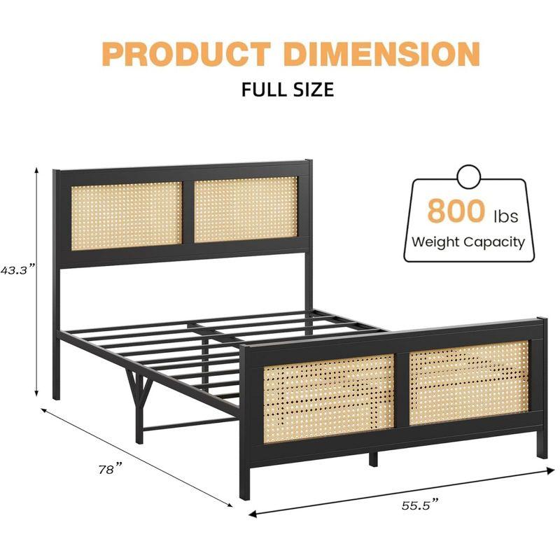 Garvee Rattan Bed Frame with Headboard, Full Bed Frame with Strong Metal Slats Support, Noise-Free Design, No Box Spring Needed, Black