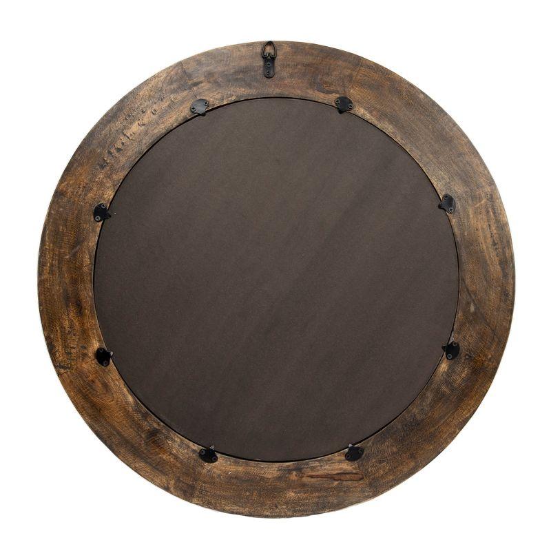 Storied Home Round Carved Wood Framed Wall Mirror with Hobnail Detail: No Assembly, Mango Wood