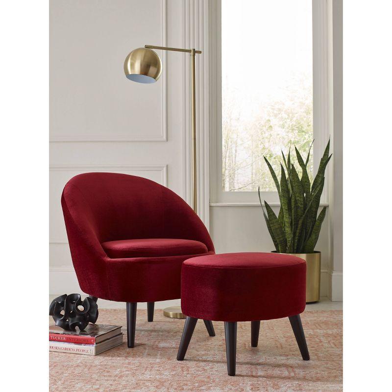 Nico Mid Century Modern Accent Chair and Ottoman Set French Merlot Red Velvet - Adore Decor: Upholstered, Polyester, Wood Frame