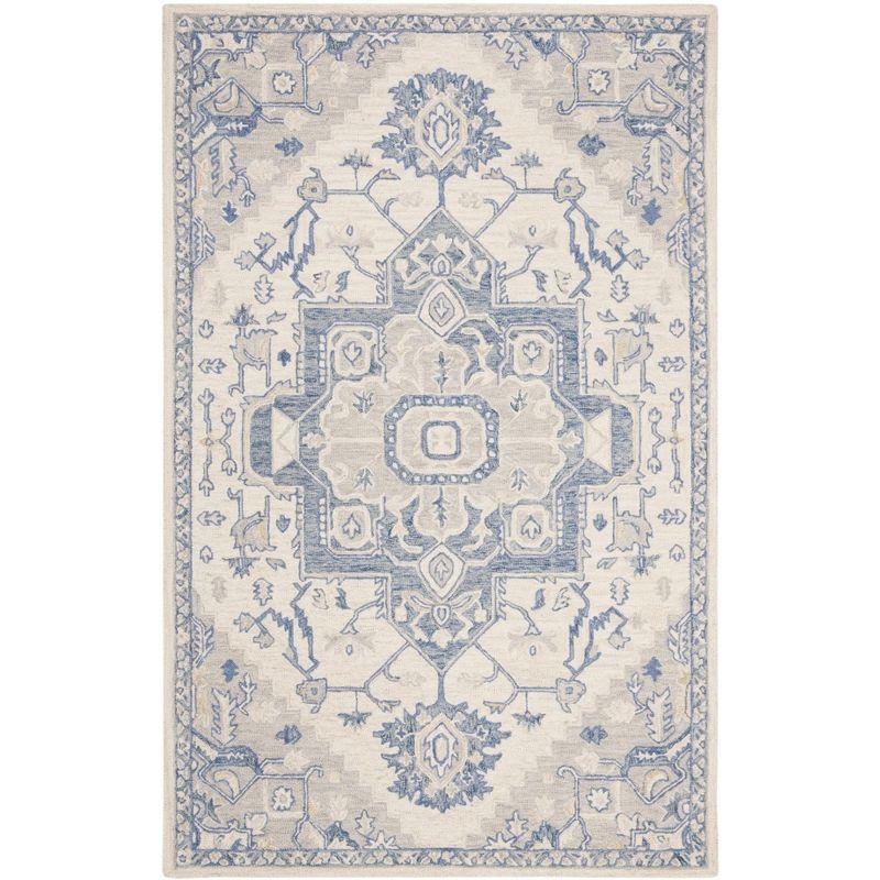 Micro-Loop MLP503 Hand Tufted Indoor Area Rug - Ivory/Blue - 4'x6'- Safavieh