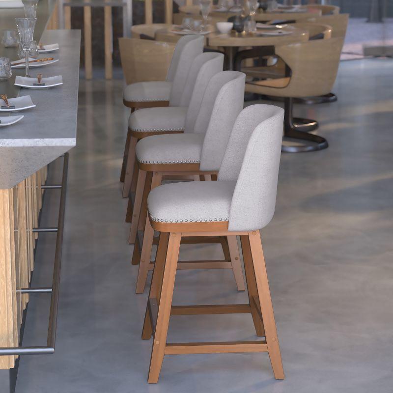 Gray Faux Linen Upholstered Counter Stools with Nailhead Trim