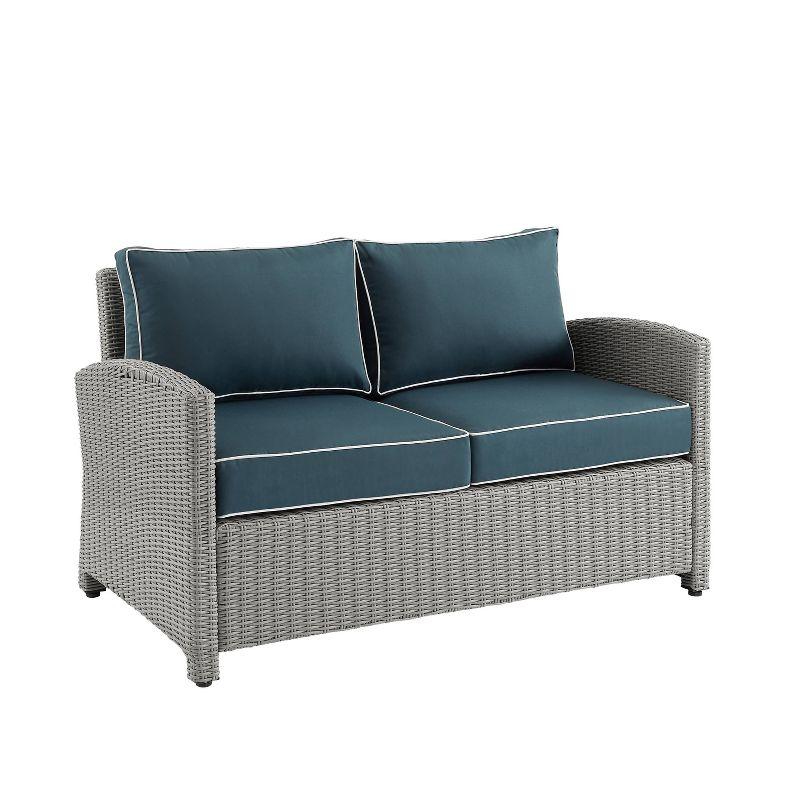 Navy and Gray Wicker Outdoor Loveseat with Steel Frame