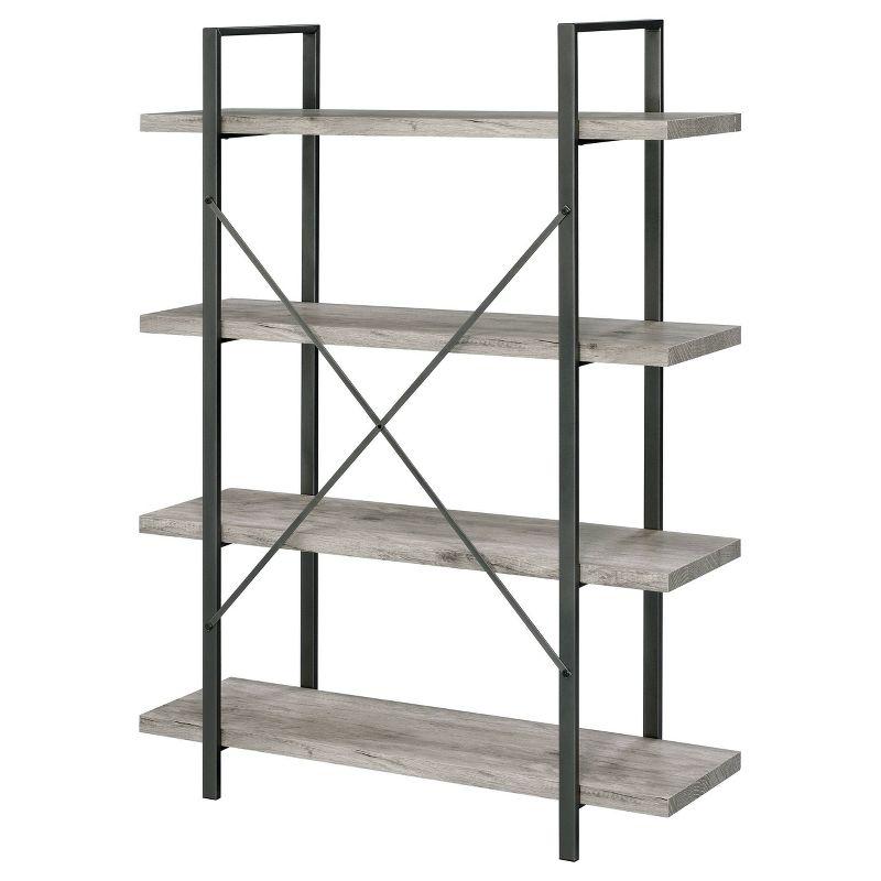 55" Cole 4 Shelf Bookcase with Frame Gray Driftwood/Gunmetal - Coaster