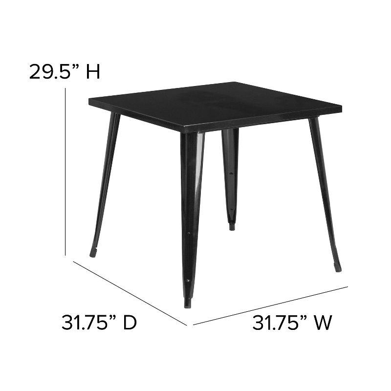Merrick Lane 31.75" Square Metal Dining Table for Indoor and Outdoor Use in Black