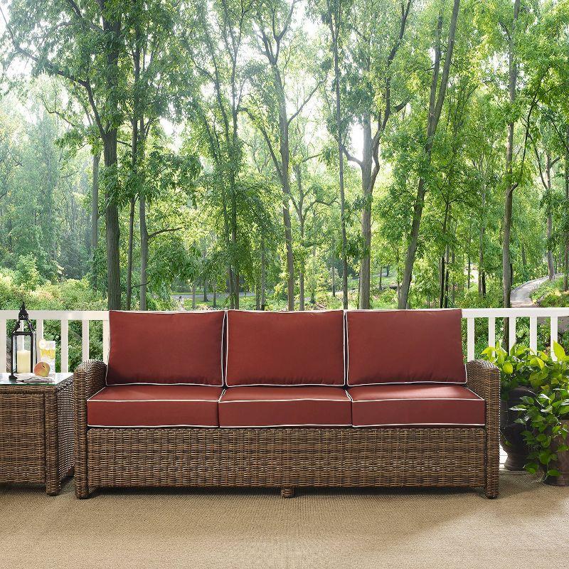 Bradenton Outdoor Wicker Sofa - Sangria - Crosley: Steel Frame, UV-Resistant, 3-Seater Patio Couch with Foam Cushions