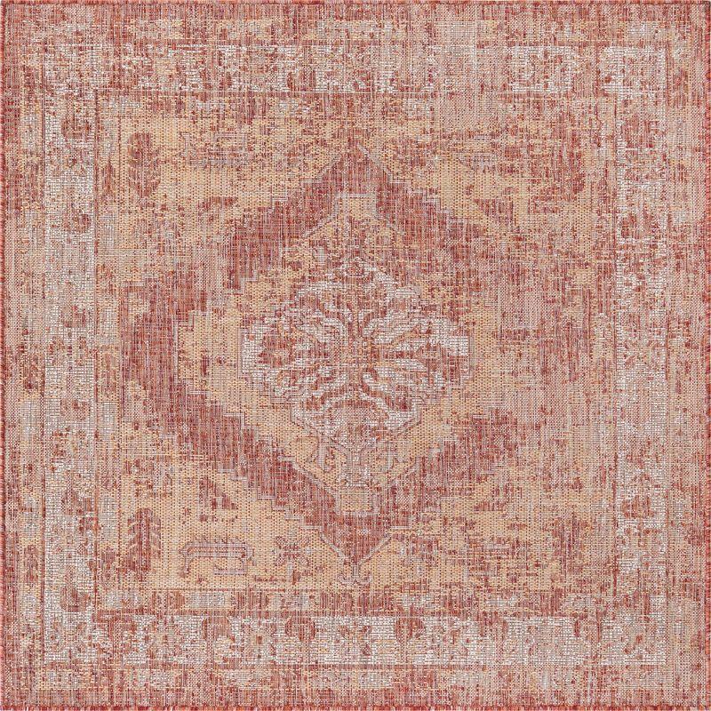 Rust Red 5'3" Square Synthetic Outdoor Rug