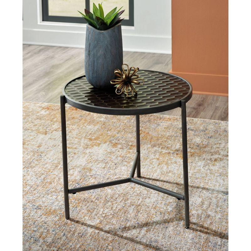 Round Brown and Gray Mango Wood Metal End Table